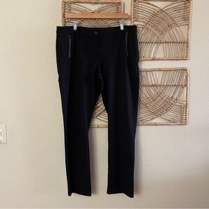 EILEEN FISHER Black Ponte Knit Pants Leather Trim Pockets Stretch Sz 16 B4